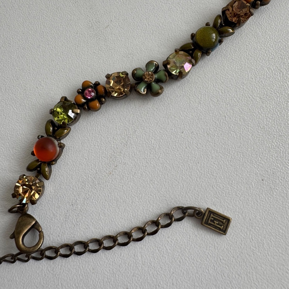 Vintage Signed FI Jeweled Beaded Necklace – Boho Floral Crystal Statement Jewelr - Picture 2 of 11